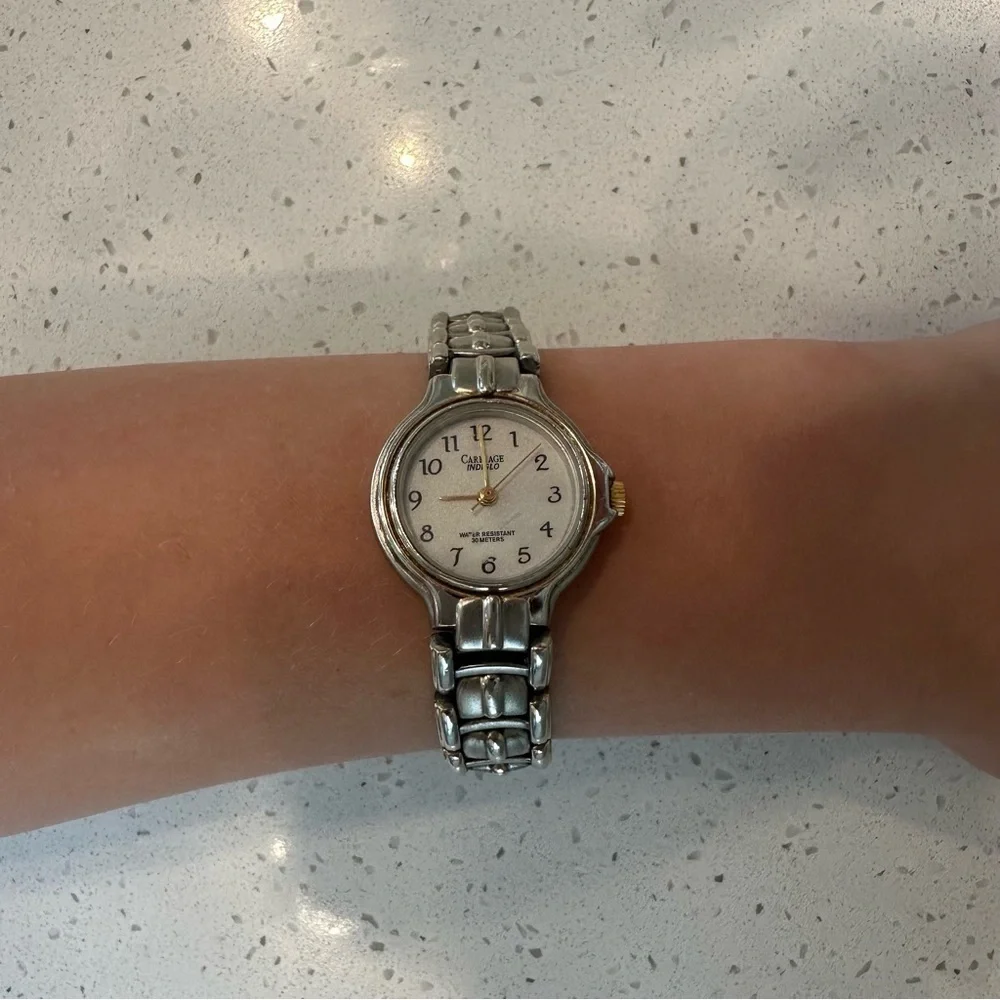 Timex Carriage Indiglo Water Resistant Silver Watch with White Face